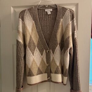 Rachel Zoe Diamond Knit Cardigan in Cream and Brown